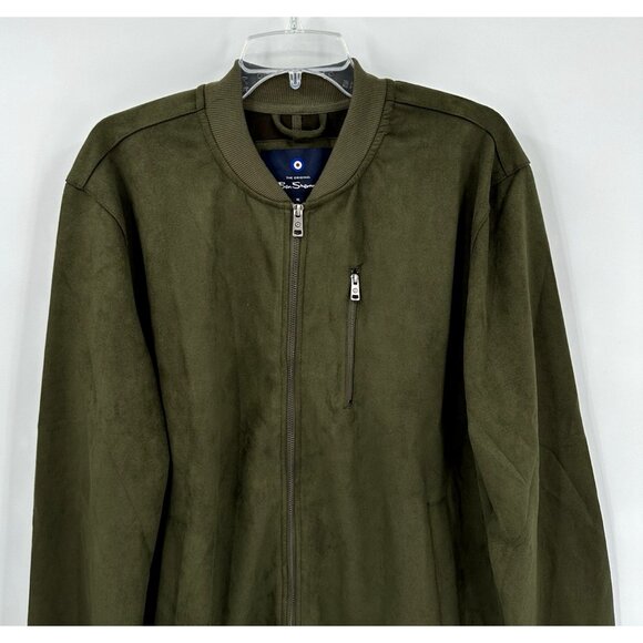 BEN SHERMAN bomber jacket coat faux suede casual zip up olive green XL - Picture 3 of 8